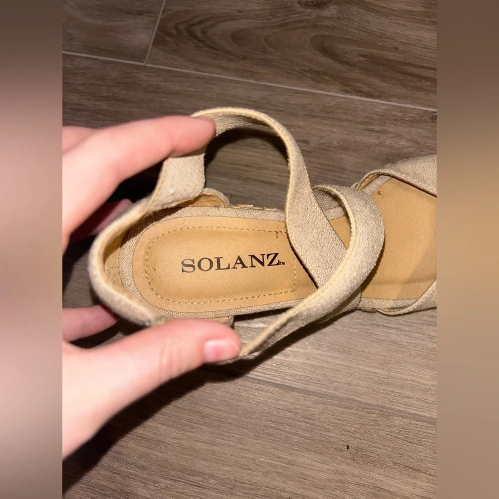 Solanz Tan Shimmer Espadrille Wedge Helena Size 6.5